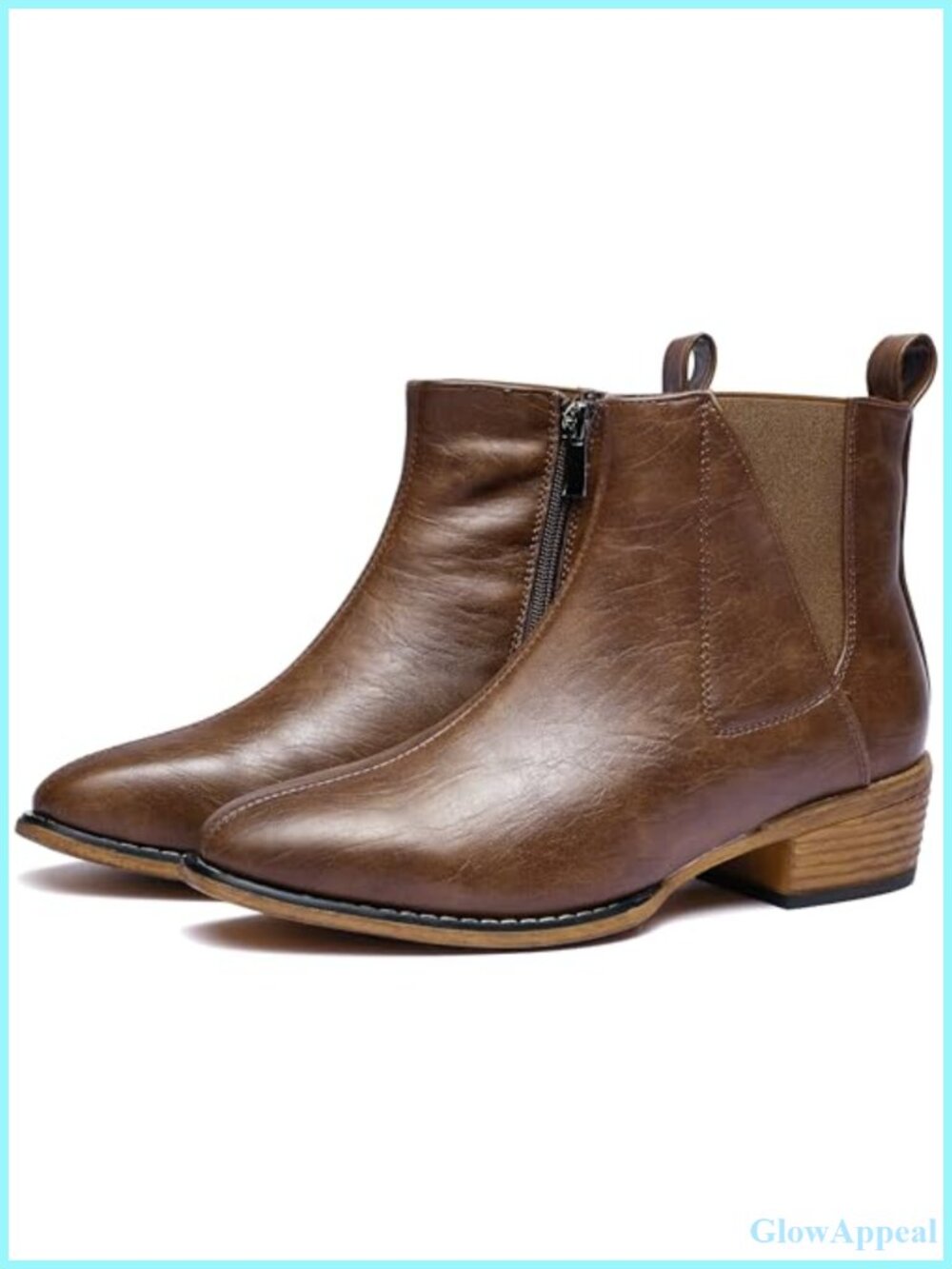 Women's Chelsea Ankle Boots Mid Heel Synthetic Leather Zipper Booties